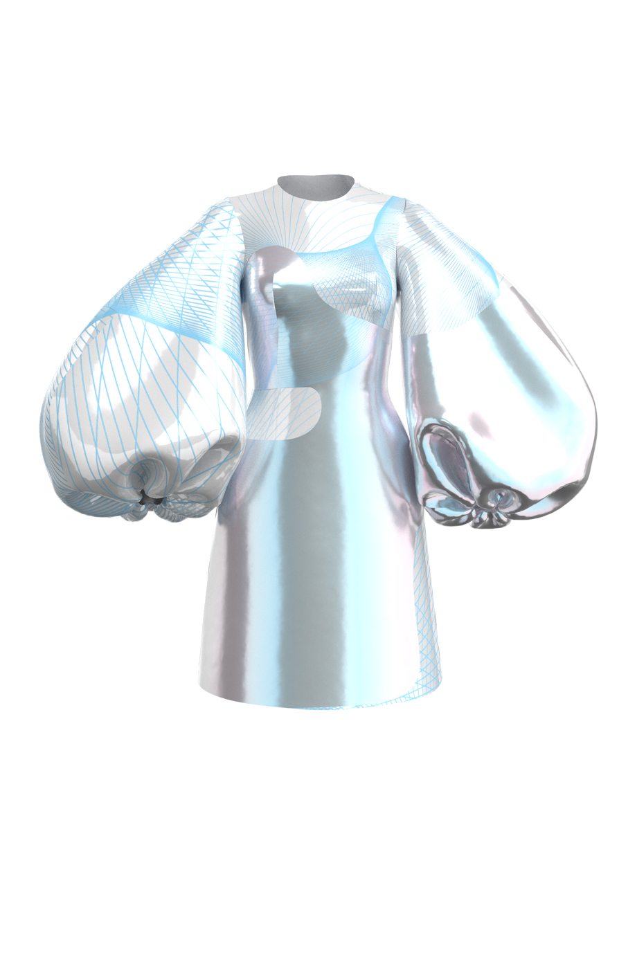 Платье зеркальное с буф-рукавами 3D