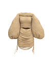 Платье песочное с объемными рукавами 3D